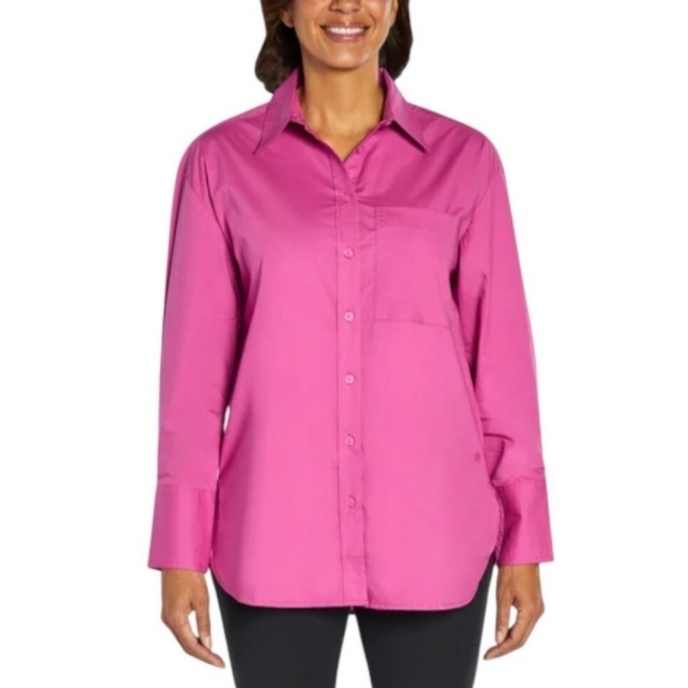 New! Banana Republic Blouse Button Front Pink Women's XL Cotton Oversized